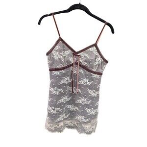 Vintage Y2K George Women's Brown/Lace Tank Size XS
